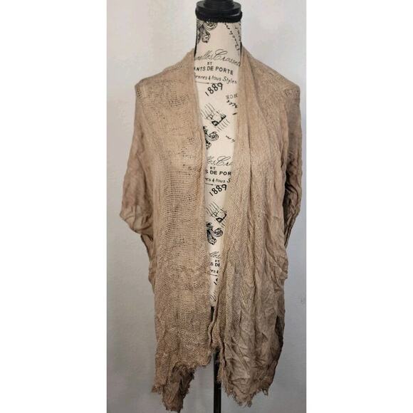 Free People All Tous Cardigan Sz OS Fishnet Bohemian Western High Low Tan Beachy - Picture 2 of 11